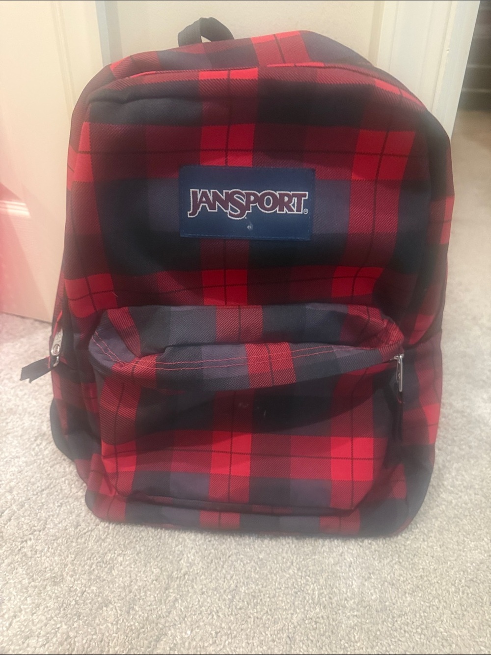 Jansport Red and Black Plaid Backpack
